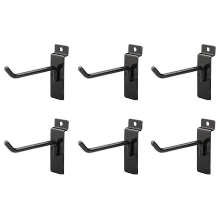 Easy Living Easy Wall Bag Of Six 4 In. 45 Degree Black Metal Slatwall Hooks With Stabalizer & Double Hook Clips